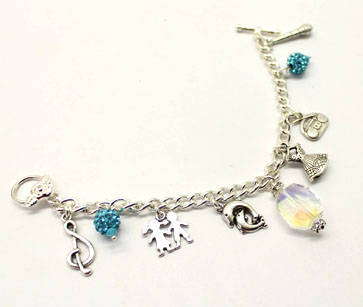 Lauren Michelle Collection Aquamarine Glitzy Ball Charm Bracelet