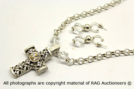 Lauren Michelle Collection Detachable Cross Pendant Necklace and Stud Earrings