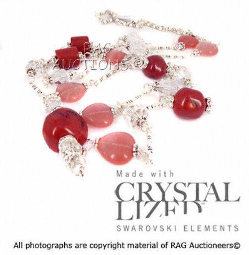 **R840** GENUINE SWAROVSKI Long Length Coral and Crystal Necklace (SUMMER COLLECTION)
