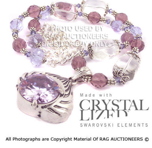 **R750** Genuine Violet Swarovski Beads and Quartz Necklace With Pendant