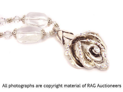 **R780** Crystal and Quartz Necklace with Rose Pendant