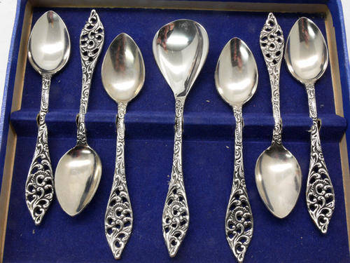 Vintage Nickel Plated GLORIA Teaspoons and Sugar Spoon