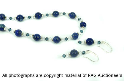 **R820** Lauren Michelle Collection Dainty Lapis Lazuli & Swarovski Necklace and Earrings Set