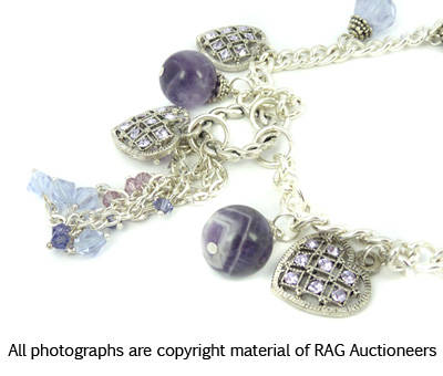 **R660** Lauren Michelle Collection Swarovski Crystal and Amethyst Stone Charmed Necklace