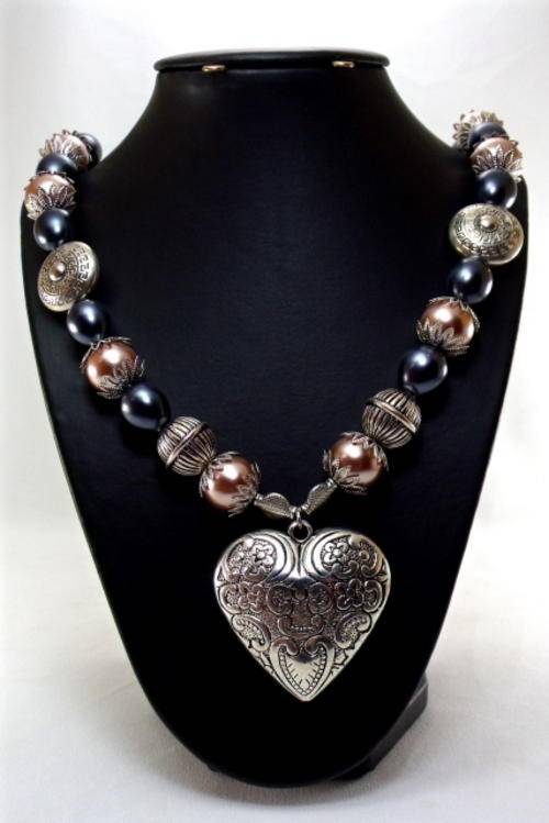Stunning Tibetan Silver and Swarovski Pearl Necklace by Cooper & lombard Jewellry