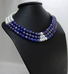 Triple Strand Pearl and Royal Blue Necklace by Cooper & Lombard Jewellry