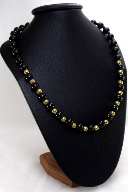 53cm - 10mm Jet Black & Gold Pearl Necklace by Cooper and Lombard Jewelry