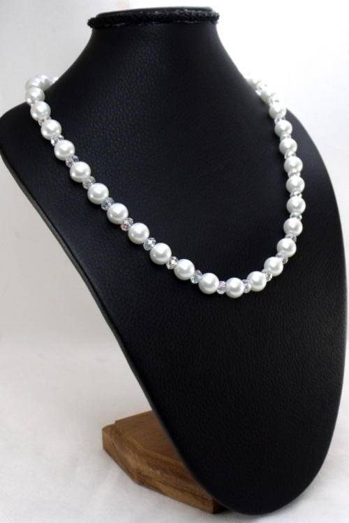 46cm - 10mm Ice White Pearl & 8mm Crystal Necklace by Cooper and Lombard Jewelry