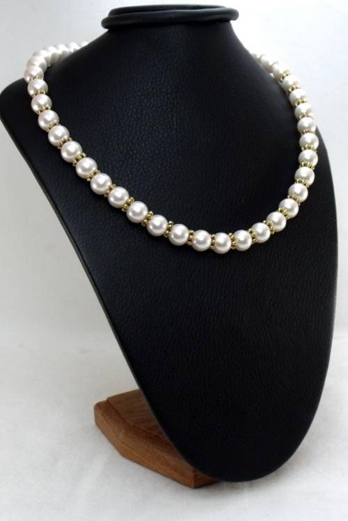 46cm - 10mm Shell Colour Pearl and Gold Necklace by Cooper and Lombard Jewelry