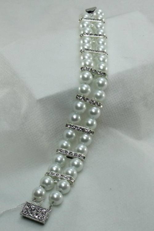 Double strand 10mm Ice White Pearl & Diamante Bracelet by Cooper and Lombard Jewelry