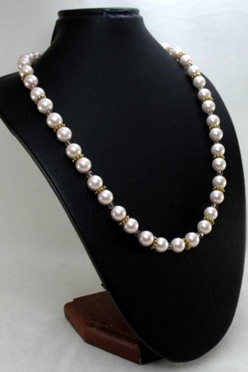 52cm - 10mm Oyser Colour Pearl and Topaz Crystal Necklace by Cooper and Lombard Jewelry