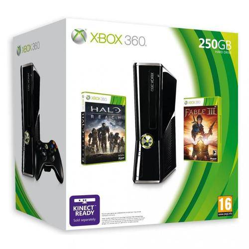 Xbox 360 250GB SLIM BLACK with HALO Reach and Fable
