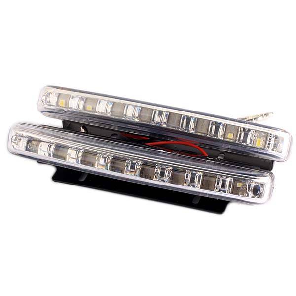 2 x Waterproof Car Universal Aux 8 LED Day Light/Fog Light - White Light Running Light