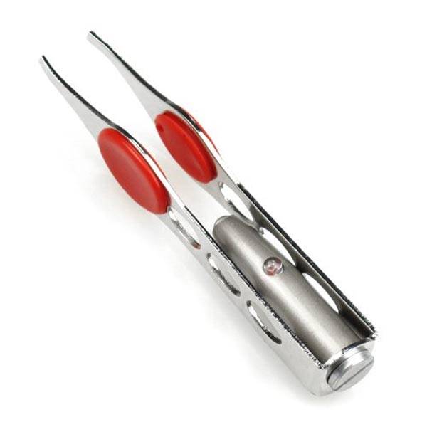 Slip-proof Grip Handy LED Eyebrow Tweezers, Built-in LED Light