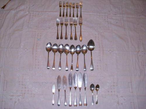 COLLECTORS-30 PIECES-!!!LARGE COLLECTION OF NICKEL SILVER CUTLERY-FORKS-SPOONS-TEASPOONS-FISH KNIVES