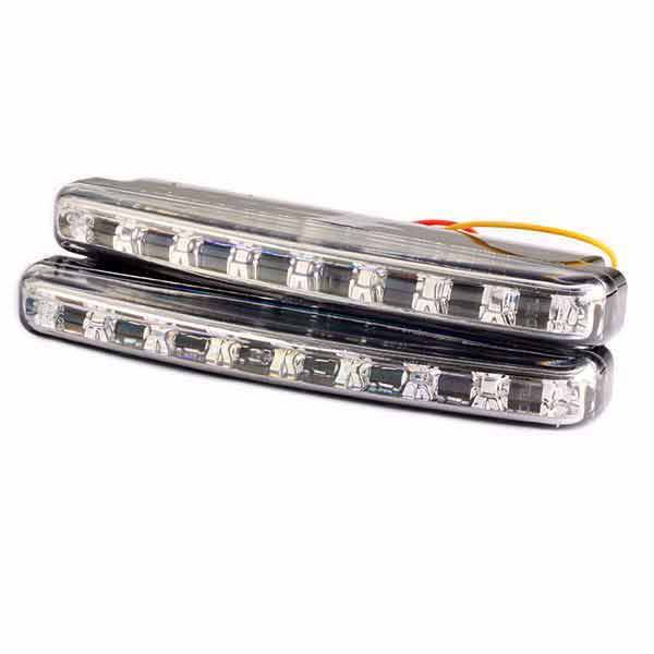 2 x Car Universal Aux 8 LED Fog Light/Running Light-White Light-Yellow Light Turning Signal Function