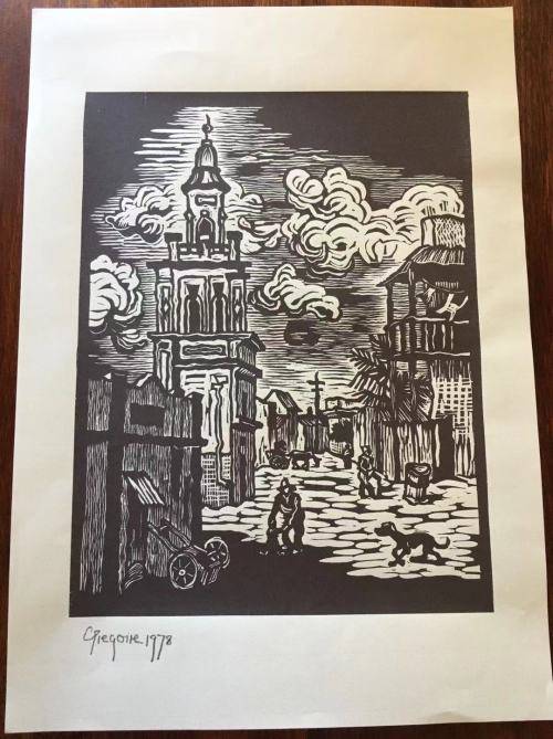 GREGOIRE BOONZAIER, DONKEY CART- DISTRICT SIX LINOCUT