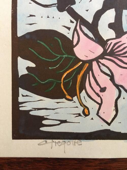 GREGOIRE BOONZAIER, COLOURFUL FLOWERS LINOCUT