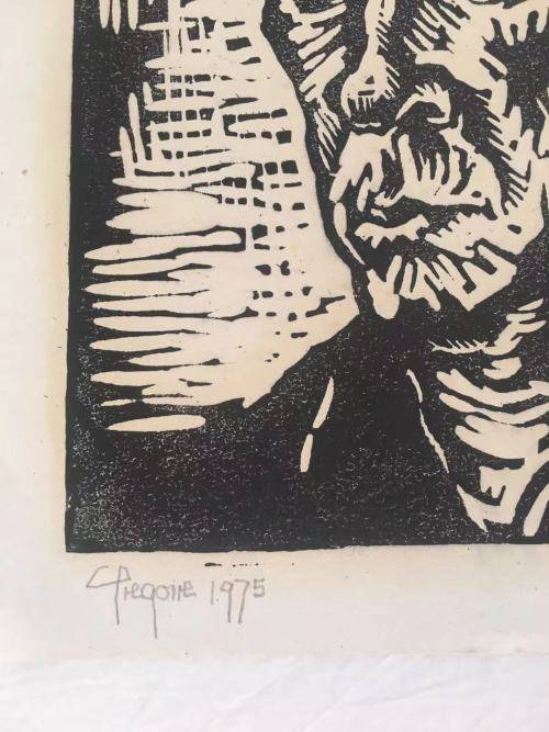 GREGOIRE BOONZAIER, SELF PORTRAIT LINOCUT