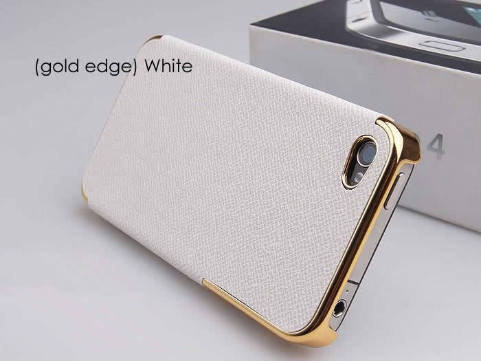 Chromed Hard Case with Leather Surface (Compatible with iPhone 4/4s) ***White & Gold***