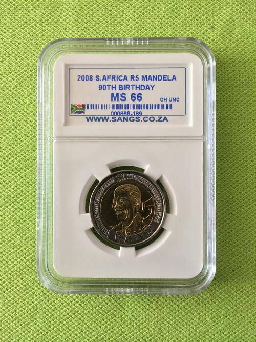 NELSON MANDELA 90TH BIRTHDAY R5 HIGH GRADE MS66 BLUE LABEL