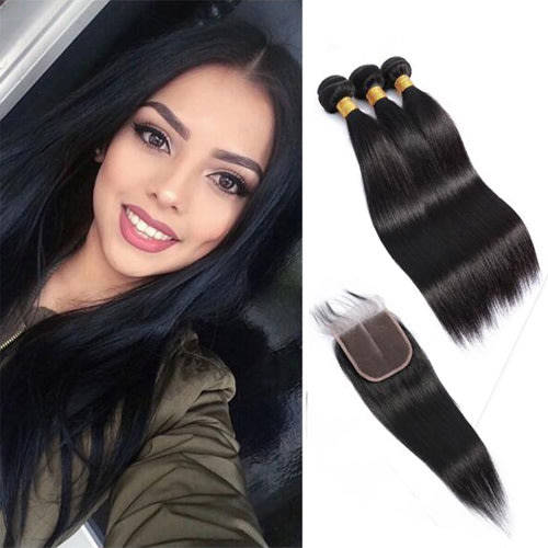 Brazilian Human Hair Bundles with Closure Straight