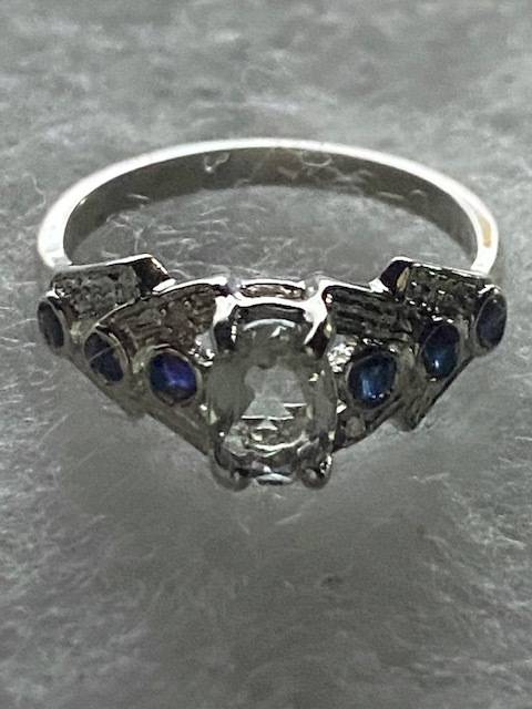 Exquisite Sterling Silver White Topaz, Tanzanite and Diamond Ring: US Size 7
