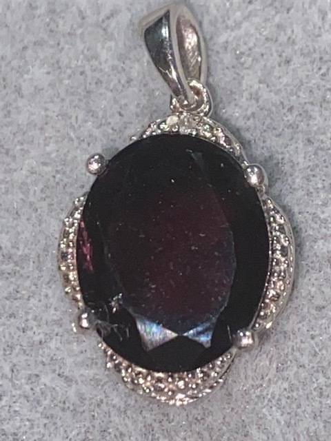 .925 Sterling Silver Garnet and Diamond Pendant: Gorgeous piece:Look at my other listings too!!