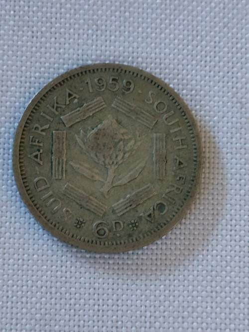 1959 Silver Union of SA 6 D coin