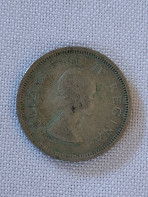 1959 Silver Union of SA 6 D coin