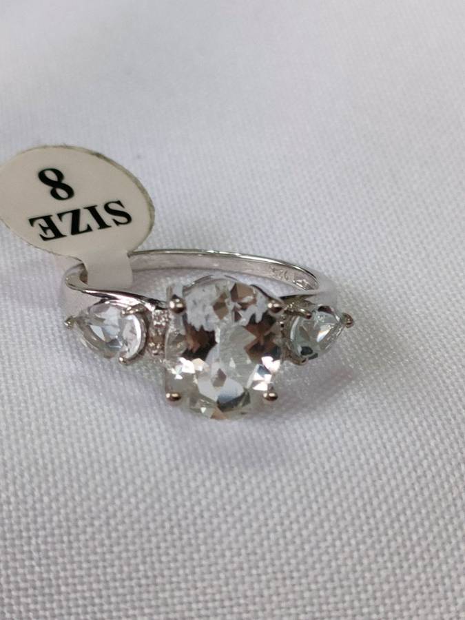 Topaz and diamond 3 stone sterling silver ring - 925 stamp - size US 8 - 3.75 ct