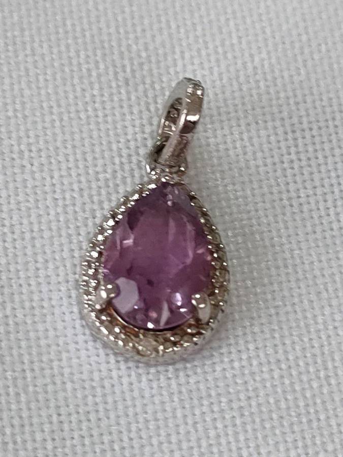 Amethyst and diamond sterling silver pendant - 925 stamped