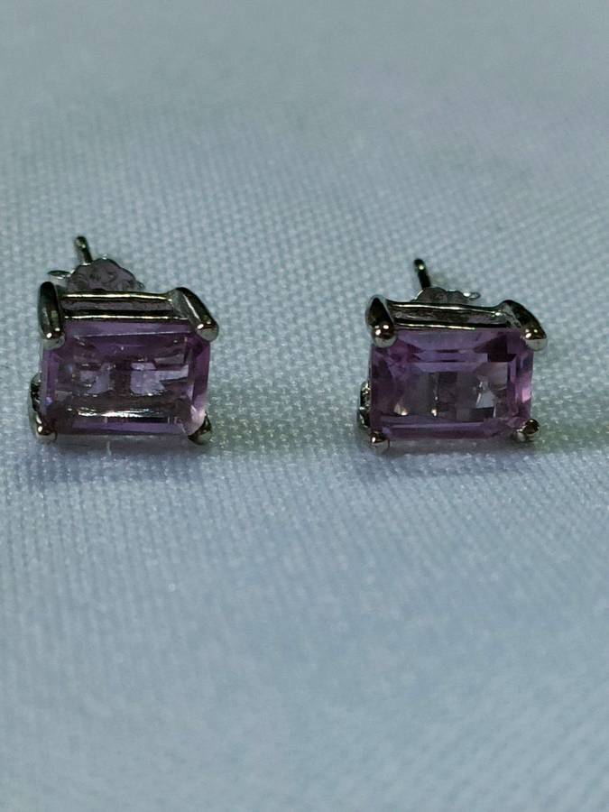 Amethyst sterling silver stud earrings - 925 stamped