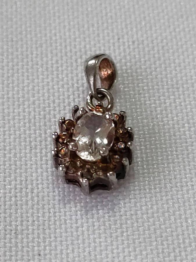 Morganite and diamond sterling silver pendant - 925 stamp