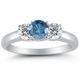 *R30000***14K White Gold Round 3 Stone Blue Diamond & White Diamond Ring (1/2 cttw) - Size 7