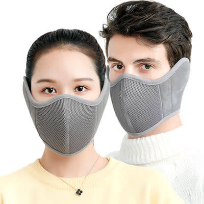 Professional Quality Protective Velvet Cloth 3 Layer Winter Face Masks - Grey - Velcro Fastening