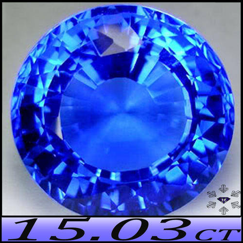 15.03CT TANZANITE BLUE QUARTZ [IF] - FANCY FACETED BRILLIANT ROUND GEMSTONE
