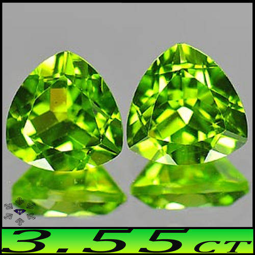 3.55CT PAKISTAN PAIR GREEN PERIDOT GEMS [VS] - MATCHING NATURAL UNHEATED TRILLIANTS