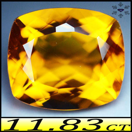 11.83CT BRIGHT BRAZIL GOLDEN YELLOW CITRINE [VVS] - PRECISION BRILLIANT FANCY CUSHION GEM