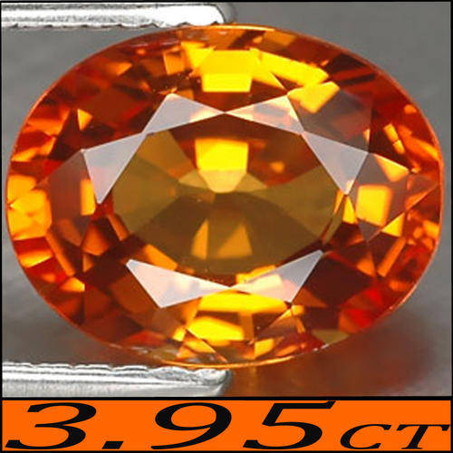 3.95 CT AMAZING AFRICAN SUNSET IN THIS NATURAL ORANGE SONGEA SAPPHIRE, A CLEAN OVAL GEMSTONE. 