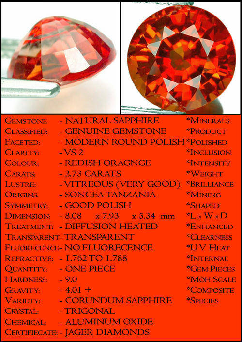 2.73 CT SCINTILLATING RED ORANGE SONGEAN SAPPHIRE, A ROUND POLISHED GEMSTONE.