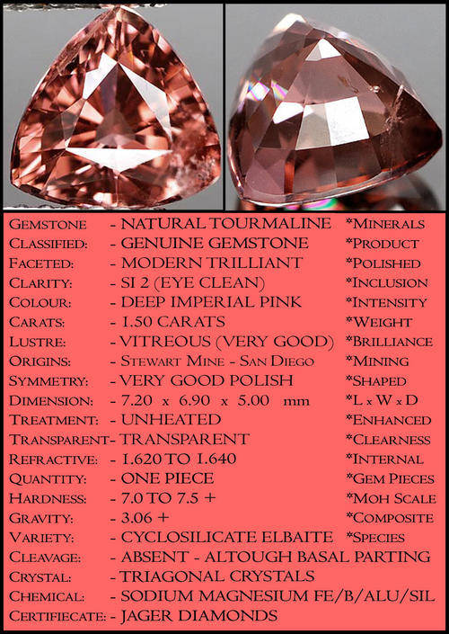 1.50 CT RARE UNHEATED NATURAL EYE CLEAN IMPERIAL PINK TRILLIANT POLISHED TOURMALINE GEMSTONE.