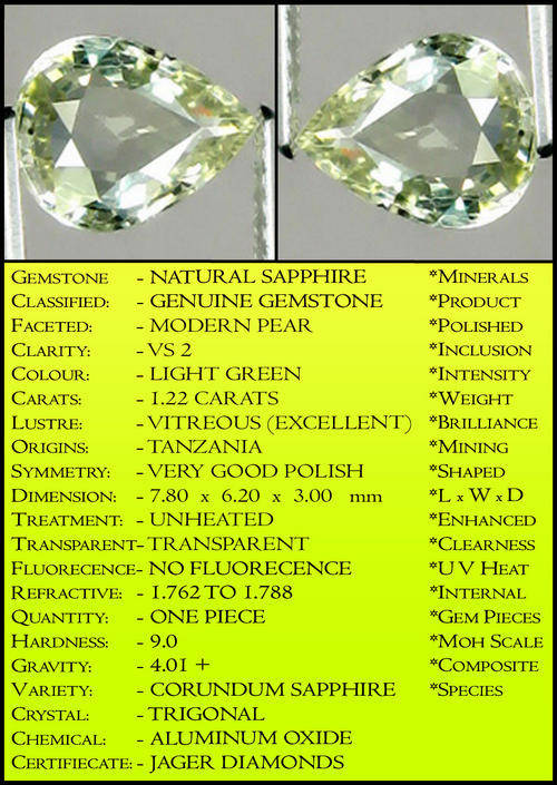 LIGHT GREEN NATURAL UNHEATED TANZANIAN SAPPHIRE GEMSTONE WTH BLUE FLASHES.OF FIRE.