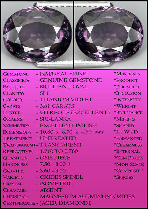 GEM TITANIUM PURPLE SPINEL, A CLEAN  UNHEATED OVAL SRI LANKAN GEMSTONE.