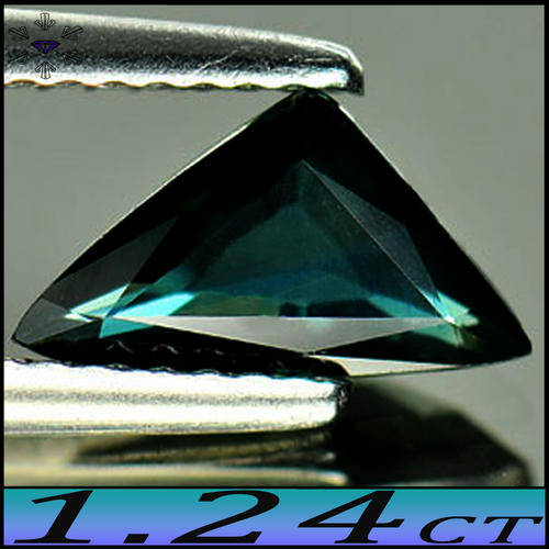 1.24CT BLUISH GREEN SAPPHIRE [VVS] ~ CLEAN PERFECT STEPPED TRIANGLE GEM