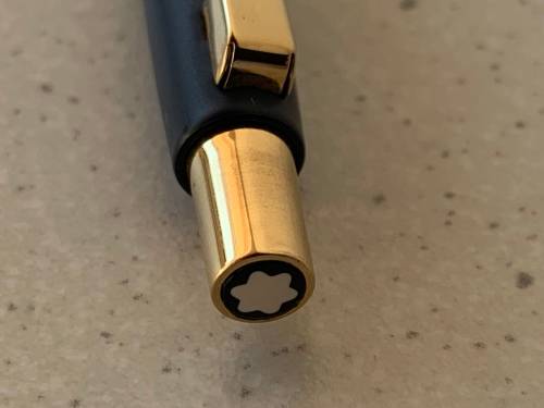Montblanc Ballpoint Pen - Dark Blue Epoxy with Gold Trim - 1980s