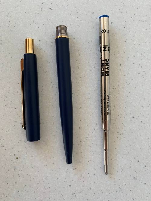 Montblanc Ballpoint Pen - Dark Blue Epoxy with Gold Trim - 1980s