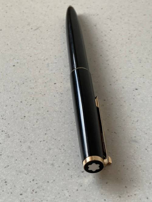 Vintage 1970s Montblanc Black Precious Resin and Gold Trim Ballpoint Pen
