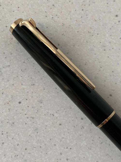 Vintage 1970s Montblanc Black Precious Resin and Gold Trim Ballpoint Pen