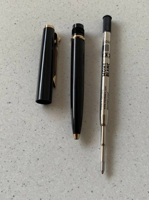 Vintage 1970s Montblanc Black Precious Resin and Gold Trim Ballpoint Pen